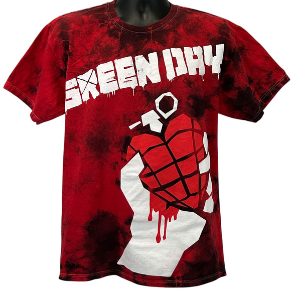 Green Day American Idiot T Shirt Punk Rock Band Cotton Tie Dye Red Tee L Large - Picture 1 of 6